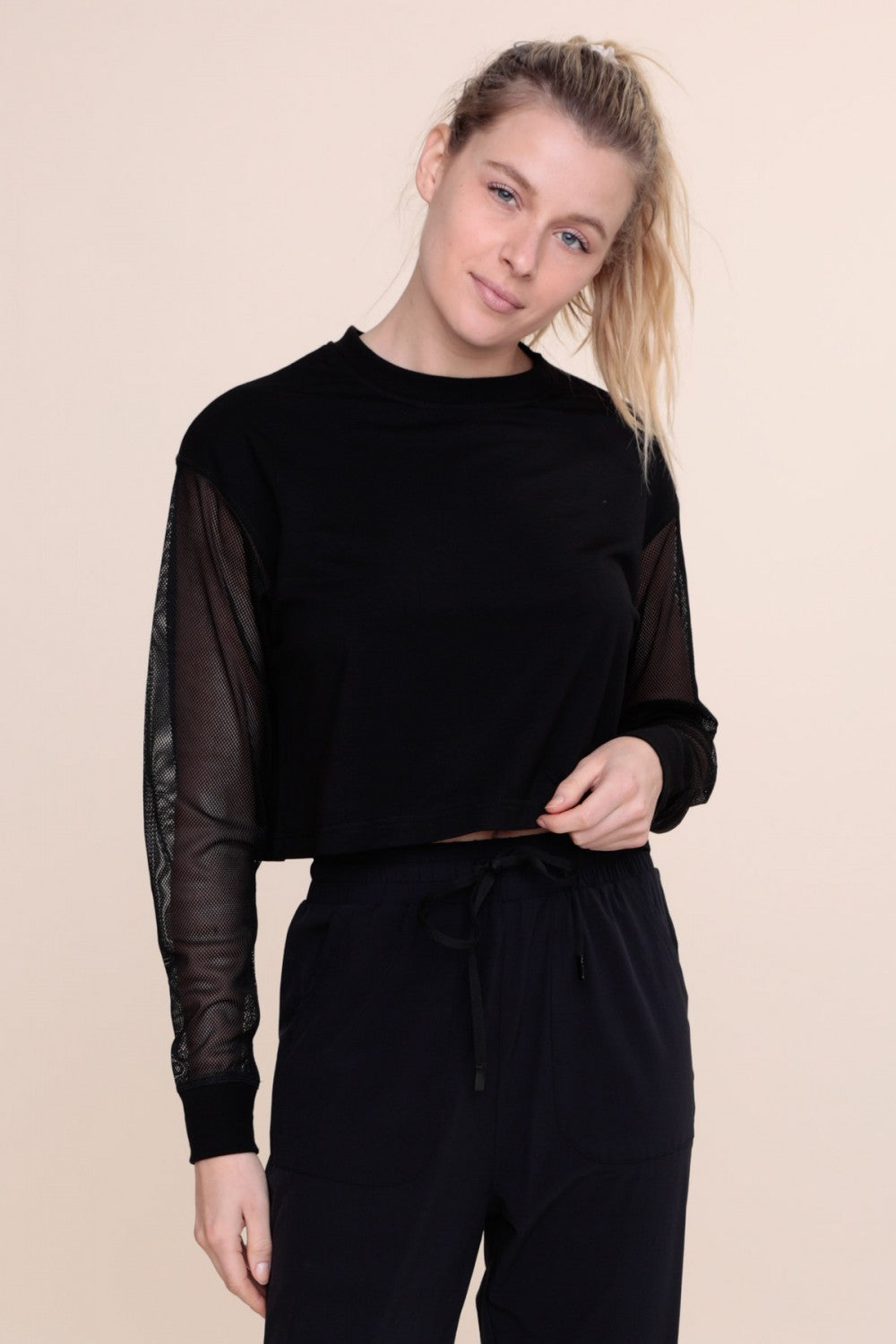LT Crop Top with Mesh Sleeves