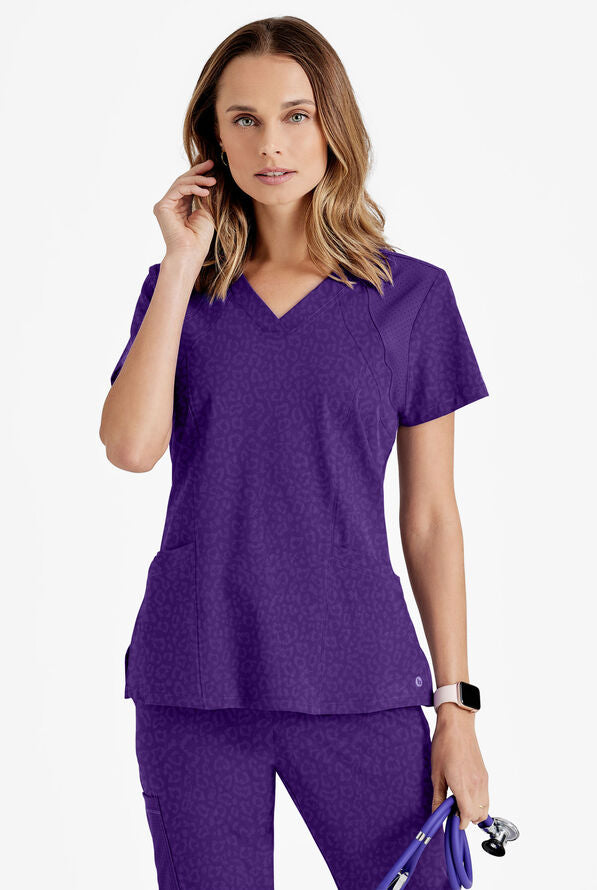 LT Cheetah Print N Purple Scrub Top