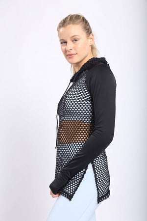 LT Fishnet Pullover Hoodie Top