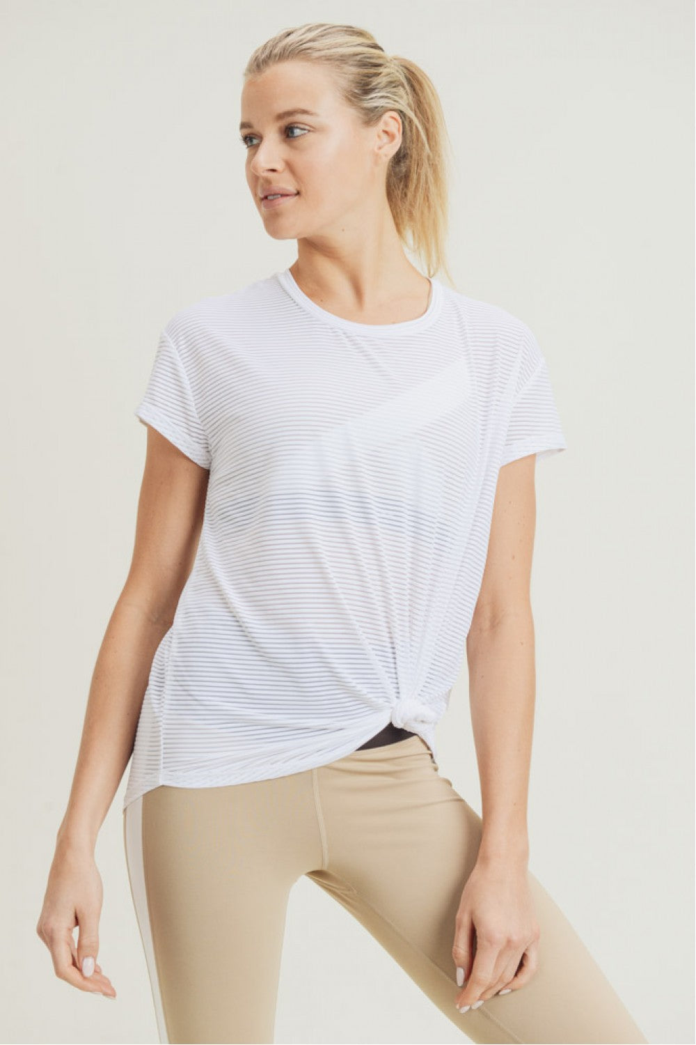 LT Sheer Striped Mesh Paneled Back Tee