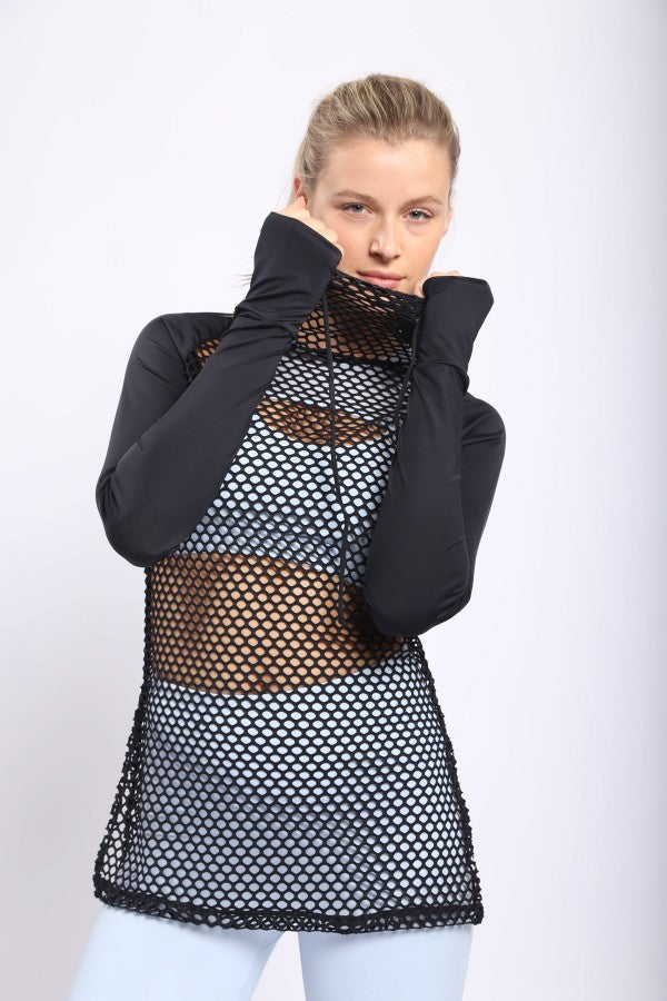 LT Fishnet Pullover Hoodie Top