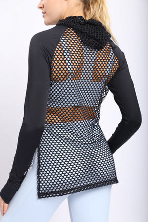 LT Fishnet Pullover Hoodie Top