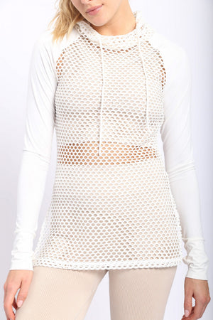LT Fishnet Pullover Hoodie Top